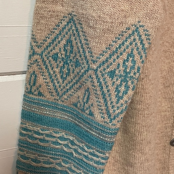 Sundance Sophie Lambswool Fair Isle Button Down Sweater Tan/Blue Size XL. - Picture 4 of 9